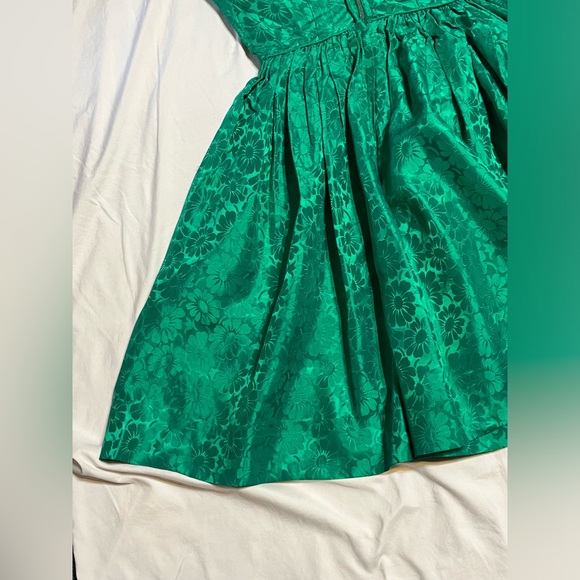 Vintage 60s Brocade Emerald Green Monterey Modes Dress Full Skirt Rockabilly 50s - Picture 11 of 13